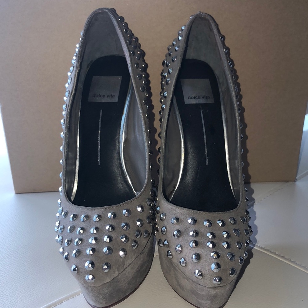 Dolce Vita gray high heels with metal spikes